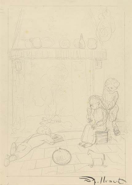 Les enfants pauvres devant lâtre 1918