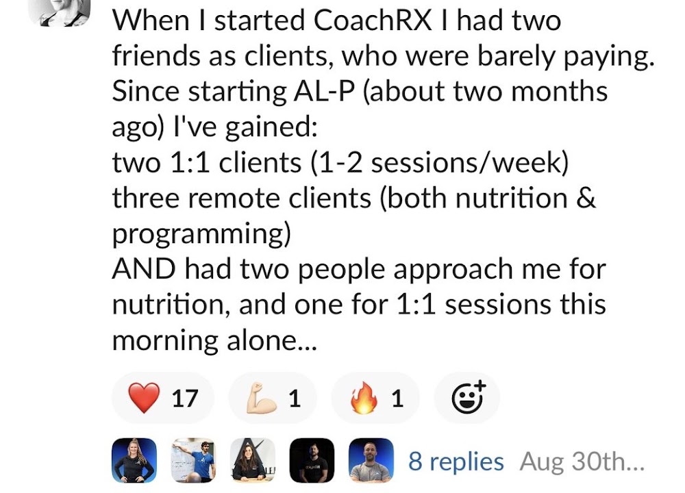 Slack post from an Active Life Professional