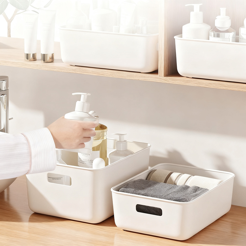Plastic storage box for desk and cabinet