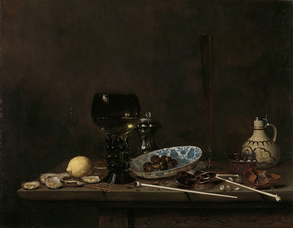 Still Life with Roemer Flute Glass Earthenware Jug and Pipes 1651
