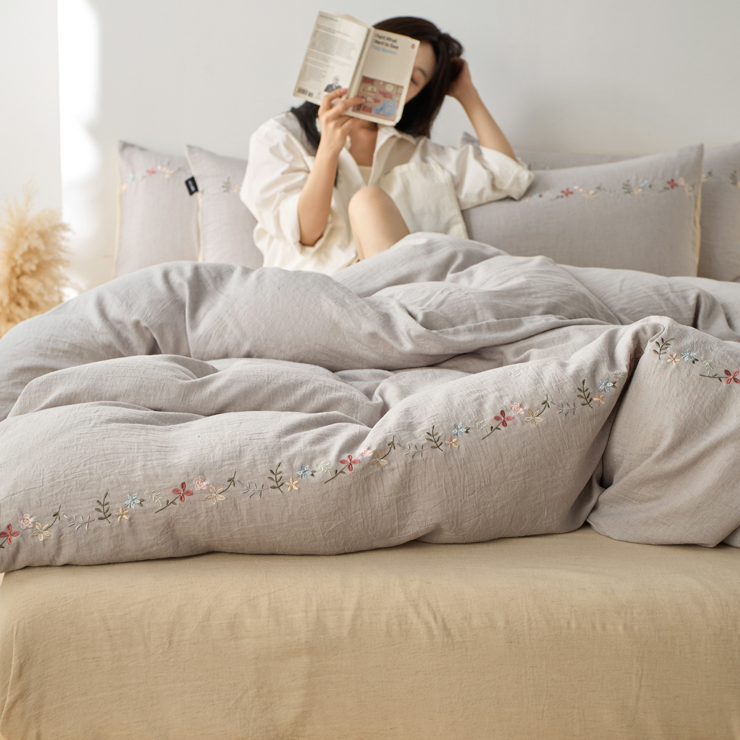 Bedding Set, 4 Pieces, Tencel-Cotton, Embroidery