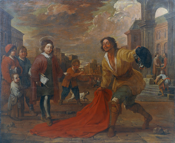 A Simple Man Lays his Cloak at the Feet of Saint Francis as a Child from 1724 un
