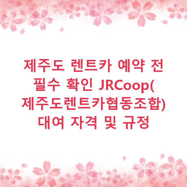 제주도 렌트카 예약 전 필수 확인 JRCoop(제주도렌트카협동조합) 대여 자격 및 규정