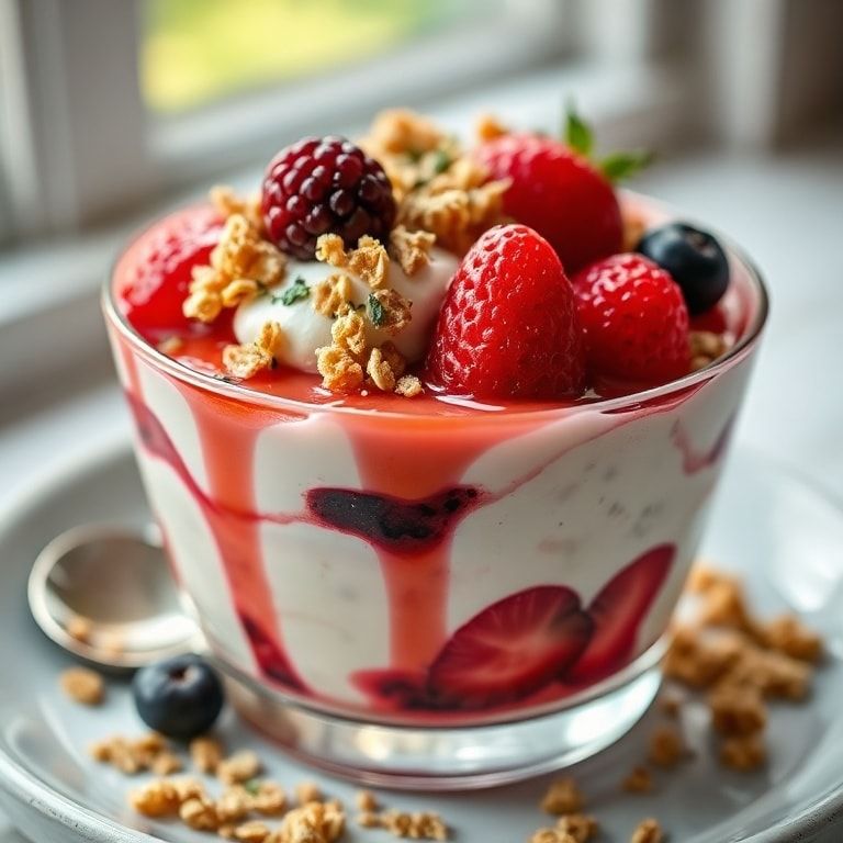 Creamy Berry Parfait Recipe with Greek Yogurt and Granola – Easy Homemade Dessert finished