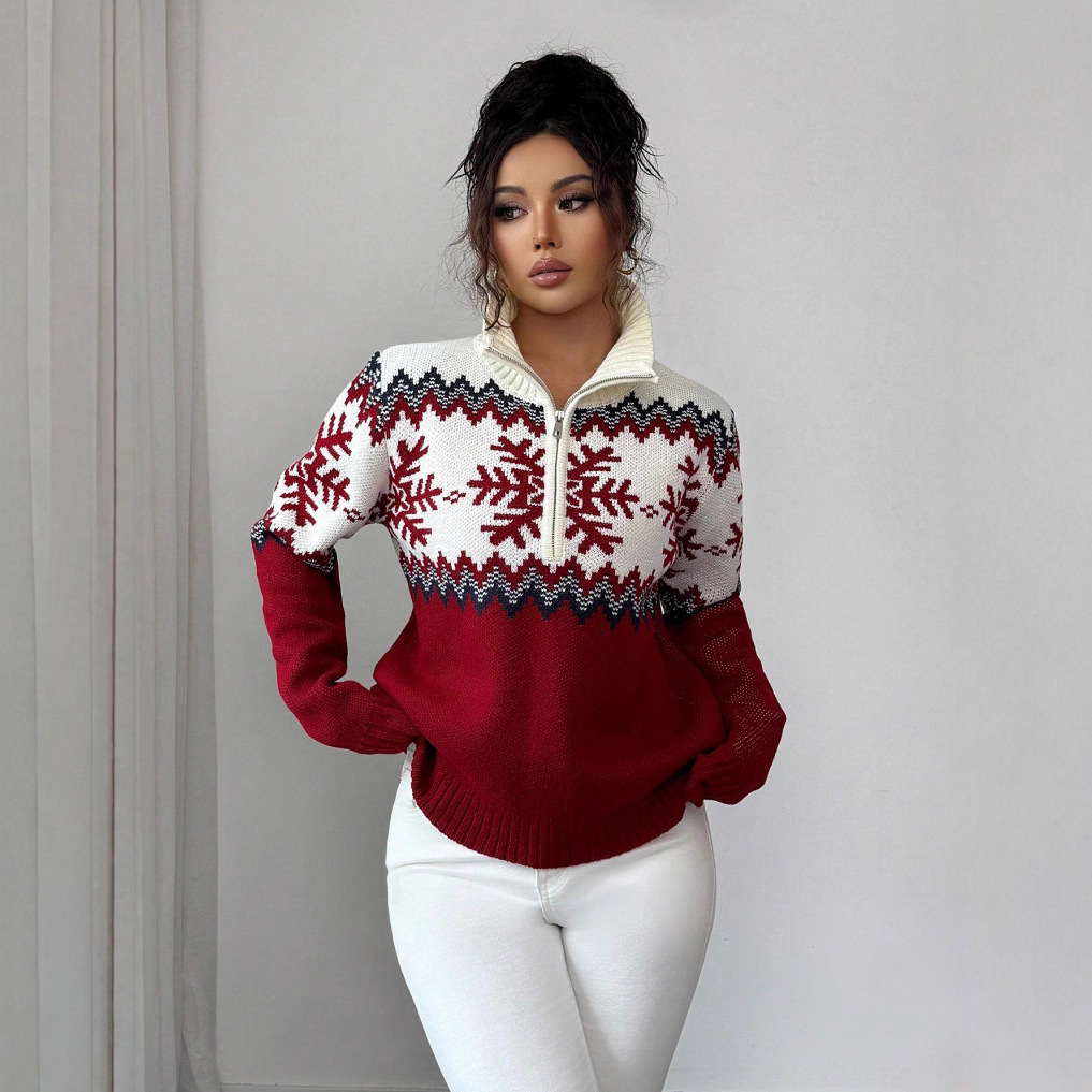 Fair-Isle Sweater with Zipper for Couples