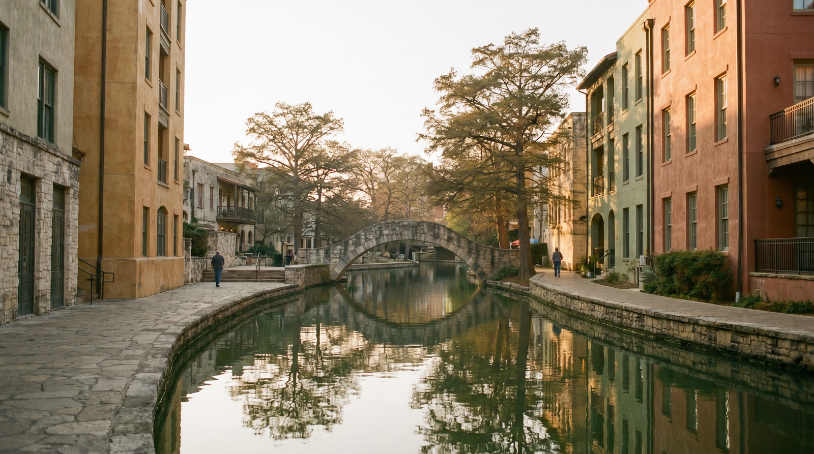 The San Antonio River Walk at golden hour
