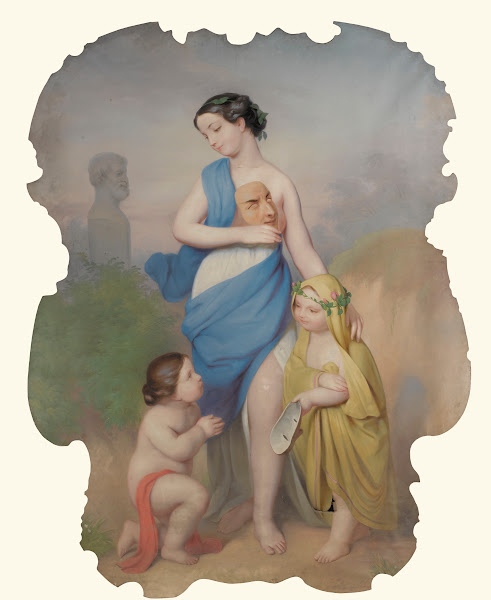 Girl WithTwo Children And A Mask 19th Century