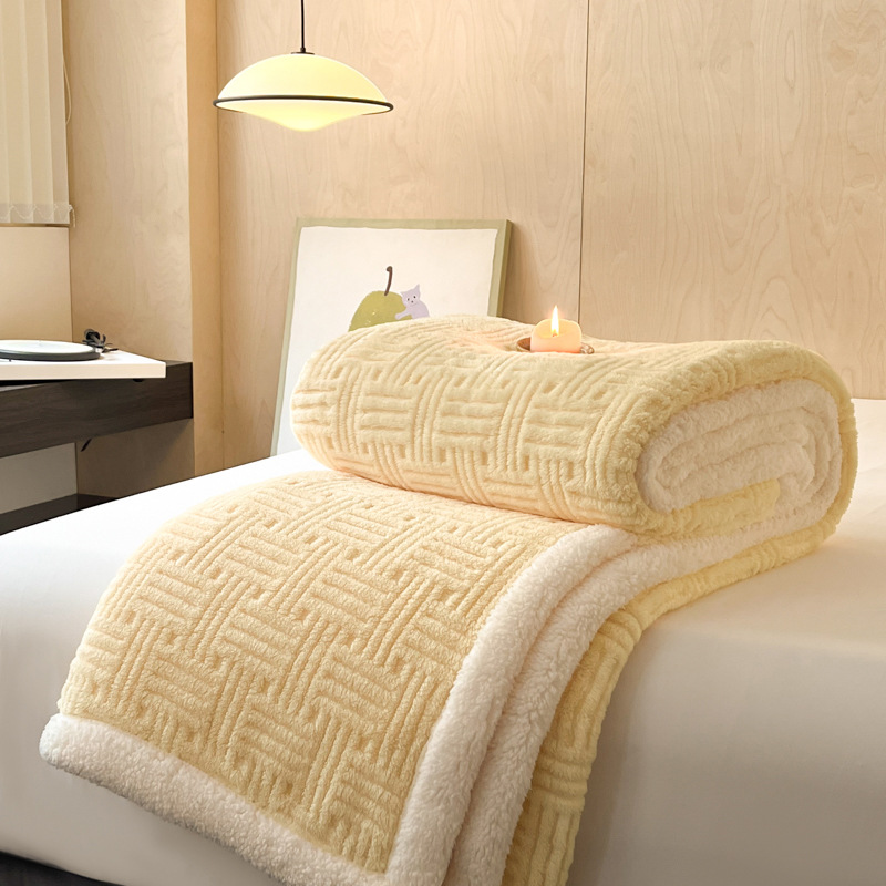 Double-layer, warming lamb fleece throw blanket