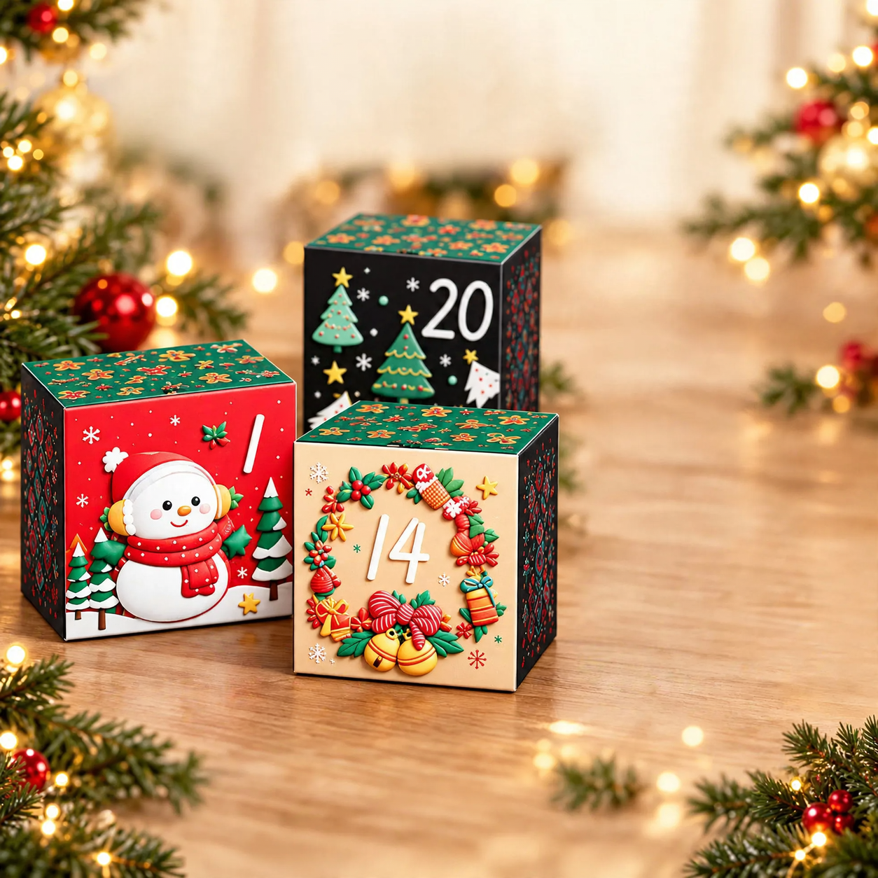 Dekorative Advents-Geschenkboxen, 24er-Set