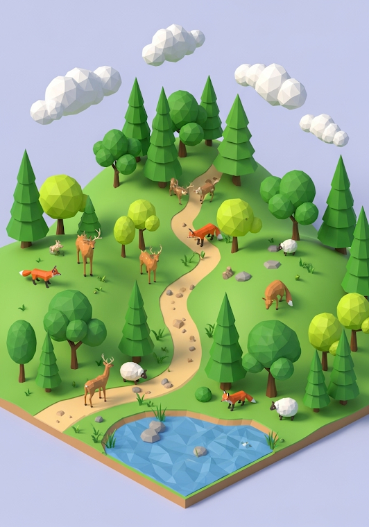 Playful Low-Poly Forest Ecosystem