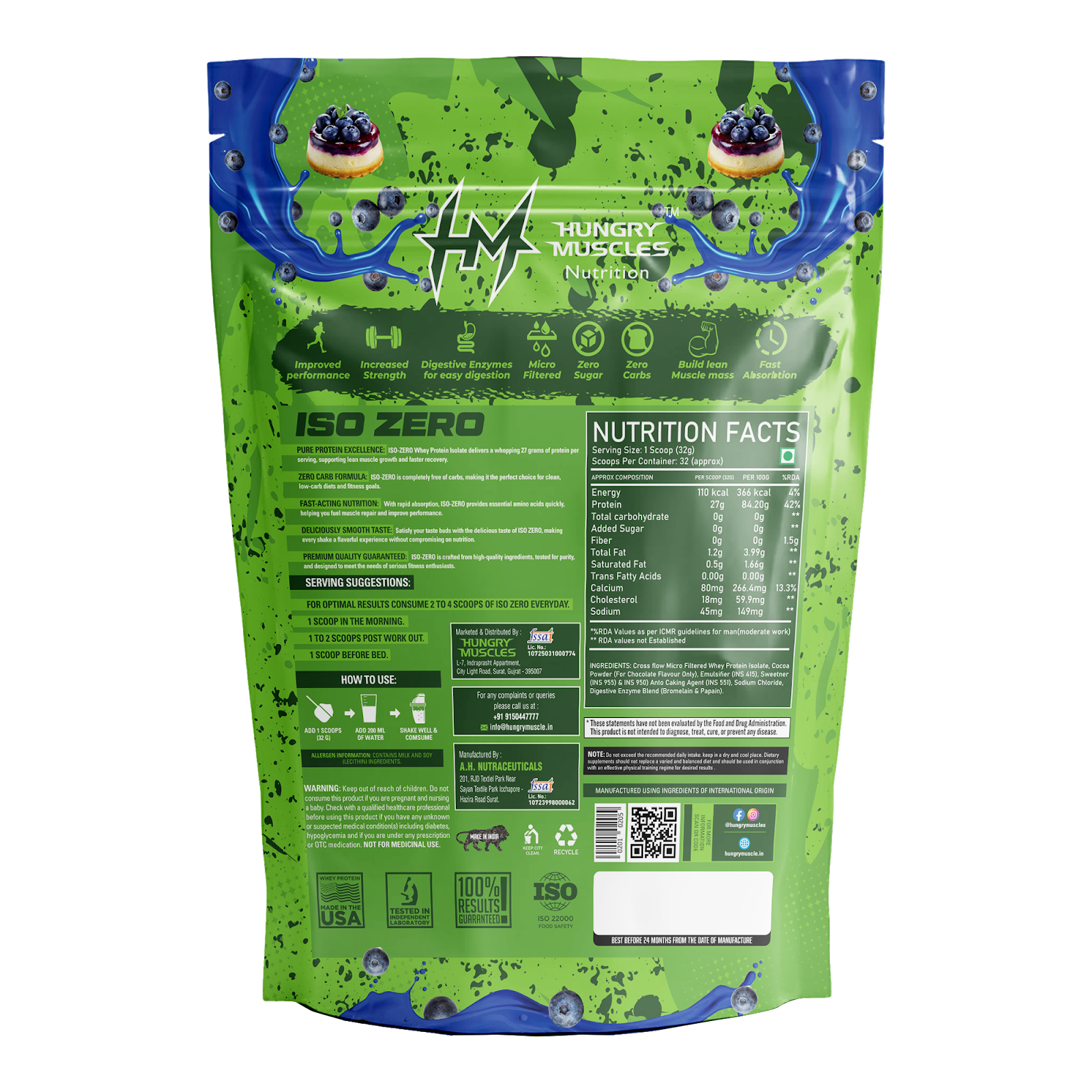 Hungry Muscles Iso Zero — Blueberry Cheese Cake, 1 KG