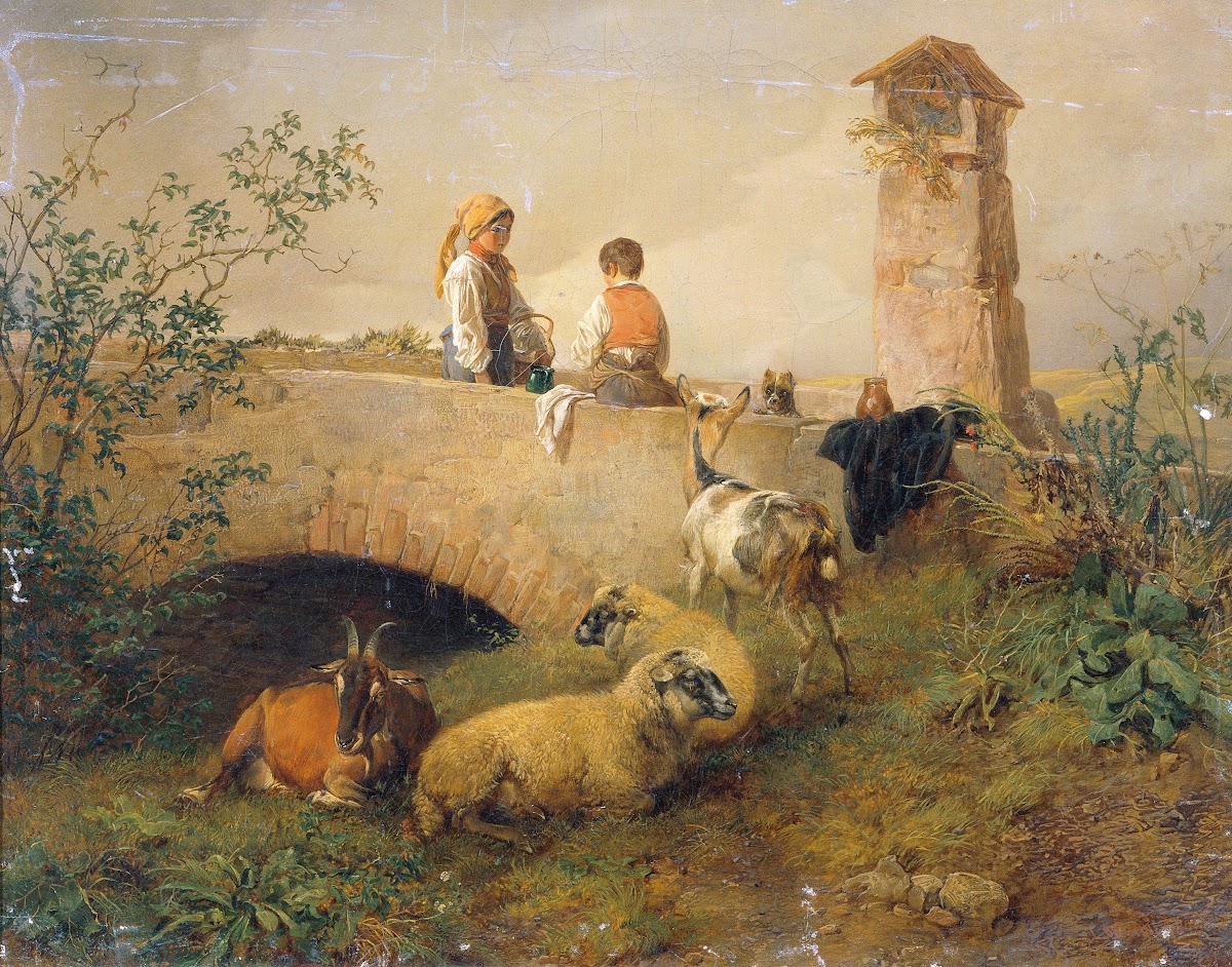 Knabe Und MäDchen Mit Schafen Und Ziegen 1849