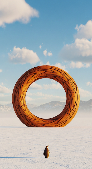 Abstract Wooden Ring Structure on Snow Framing a Winter Landscape - Free mobile Wallpaper