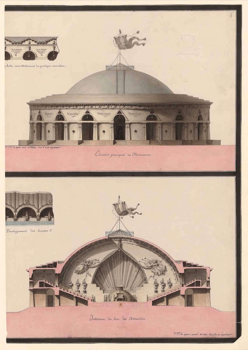 Elévation principale du monument Intérieur du lieu des Assemblées 1794