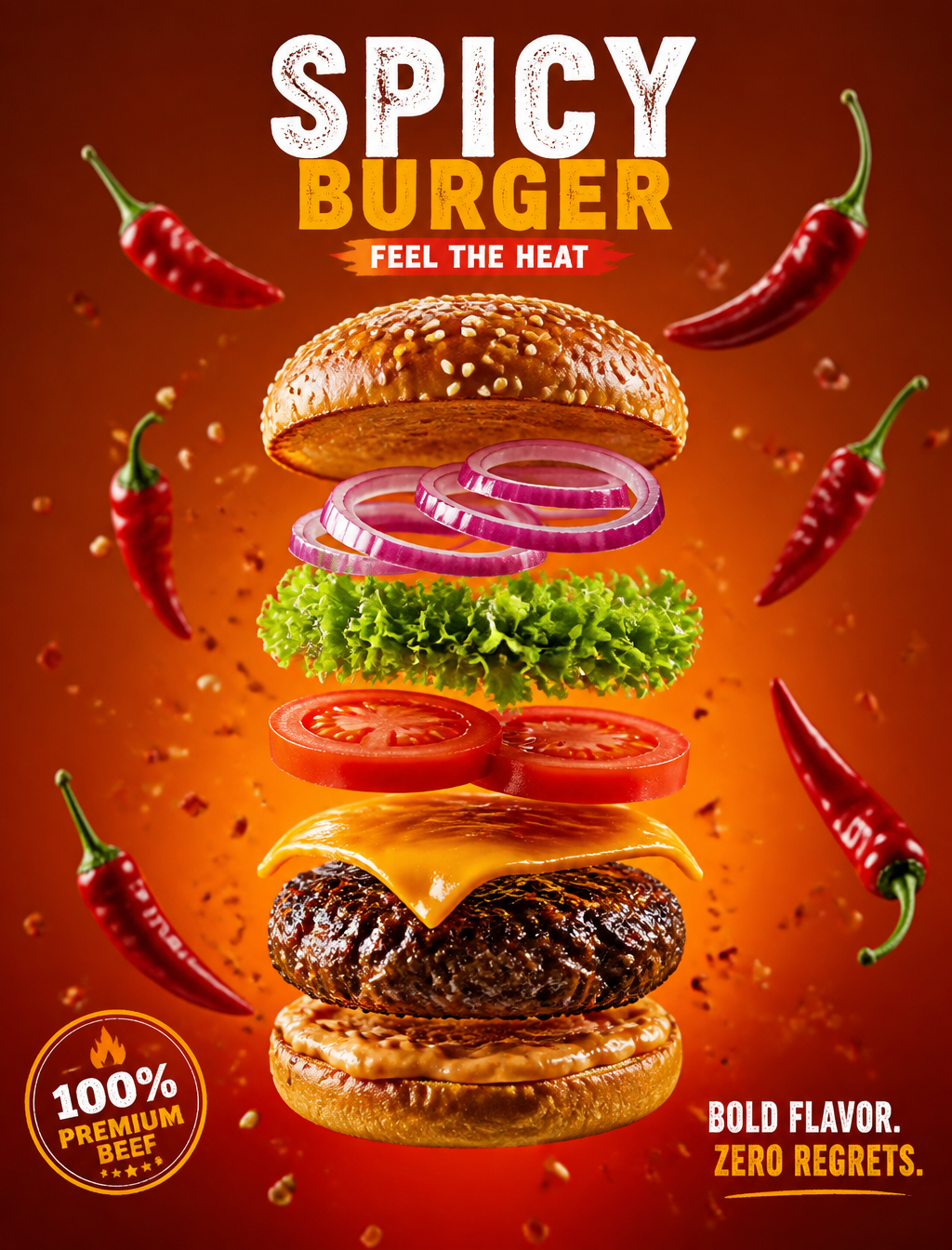 Una hamburguesa gourmet deconstruida flota