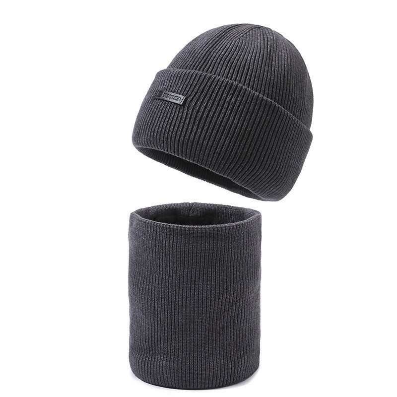 Winter knitted hat with neck protection, 2-piece set