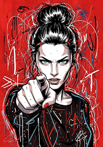 Pop Art Woman Pointing Red Graffiti Splatter Style