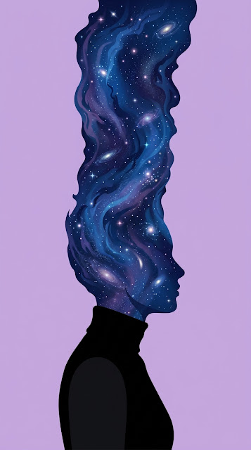 Surreal Digital Illustration of a Person Merging into a Starry Blue Galaxy - Free mobile Wallpaper