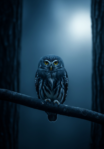 Blue Owl in Moody Forest Light