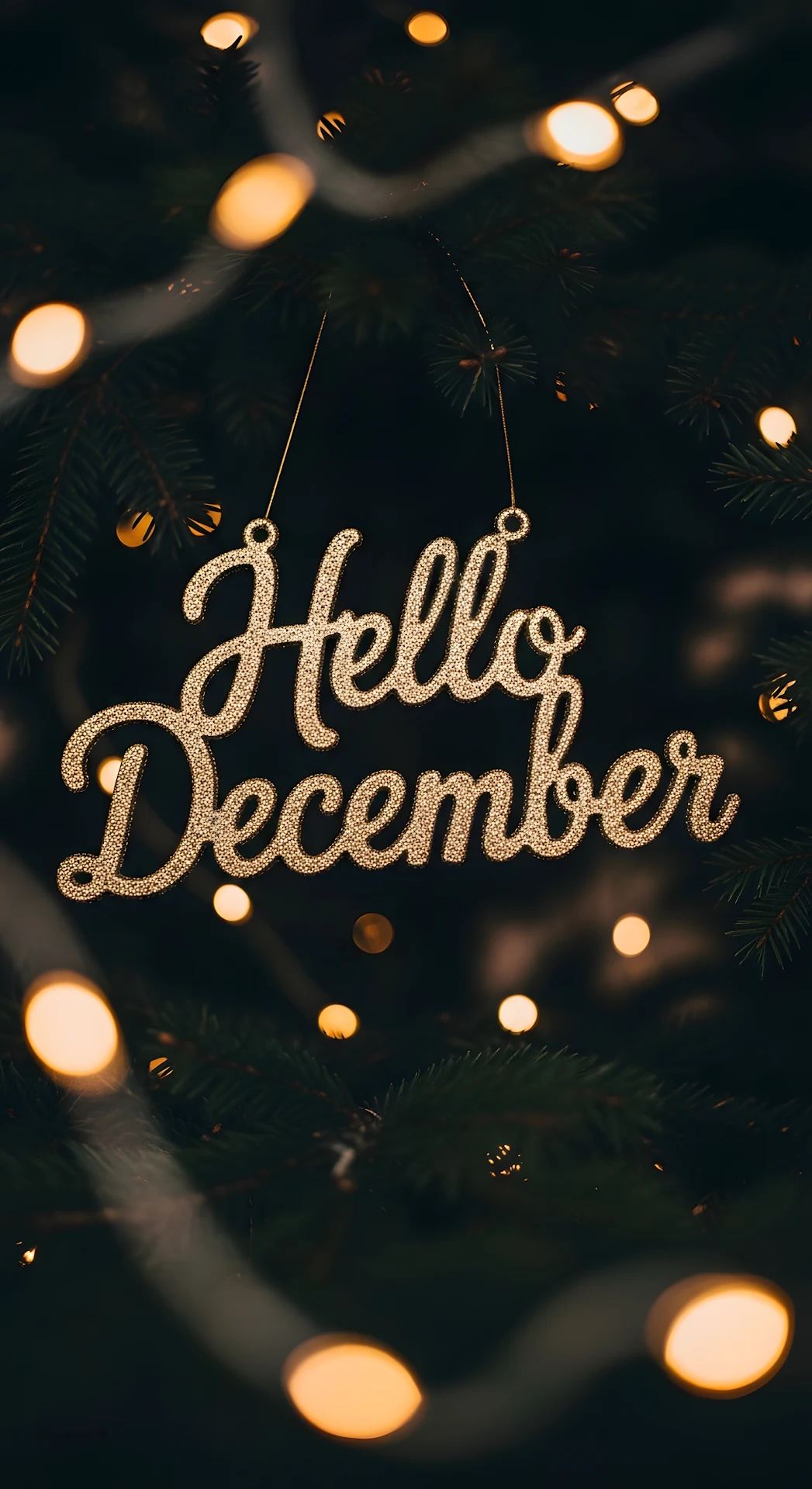 Glittering Hello December Sign Warm Bokeh Lights - Free 4K mobile Wallpaper