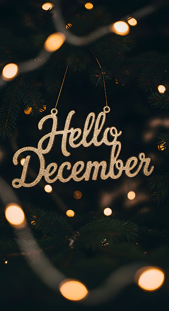 Glittering Hello December Sign Warm Bokeh Lights - Free mobile Wallpaper