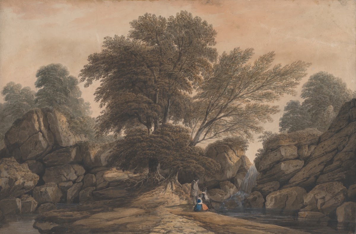 Figures Beside a Waterfall and Pool in a Wooded Landscape 1812