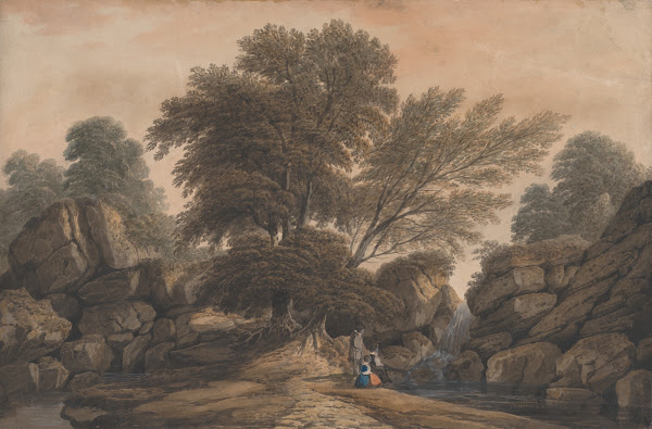 Figures Beside a Waterfall and Pool in a Wooded Landscape 1812