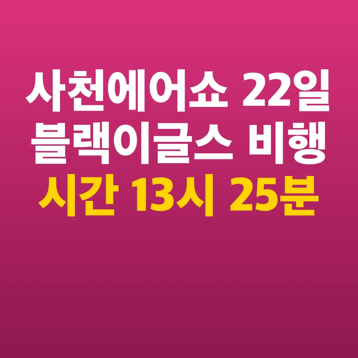 사천에어쇼 22일 블랙이글스 비행 시간 13시 25분
