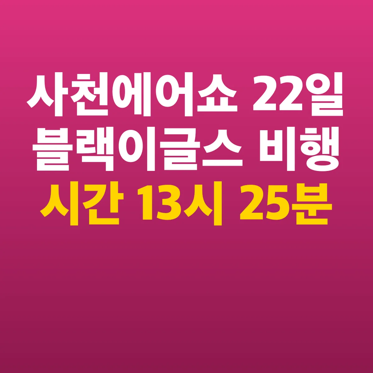 사천에어쇼 22일 블랙이글스 비행 시간 13시 25분