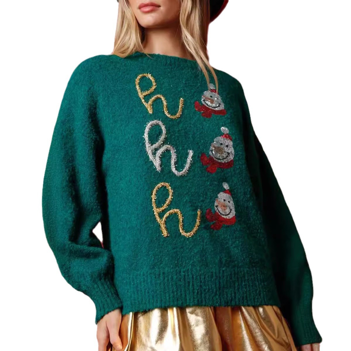 Women's Sweater with Sequin Santa Claus