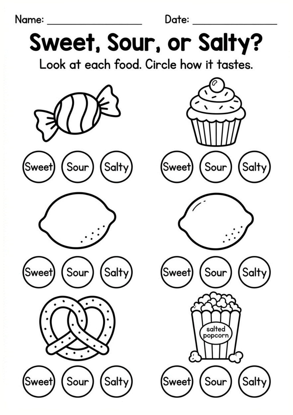 Sweet, Sour, or Salty? Worksheet
