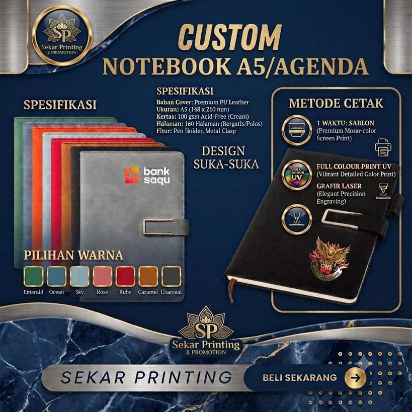 (COSTUM) NOTEBOOK A5/ CETAK COVER AGENDA/BUKU CATATAN KERJA — Sekar Printing