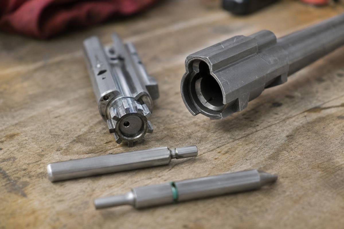 AR-15 bolt and barrel chamber used to illustrate headspace