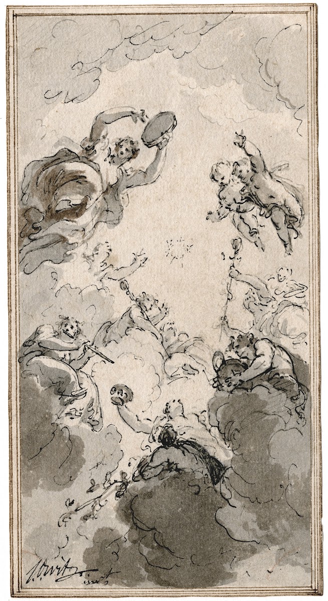 Musicerende figuren in de wolken