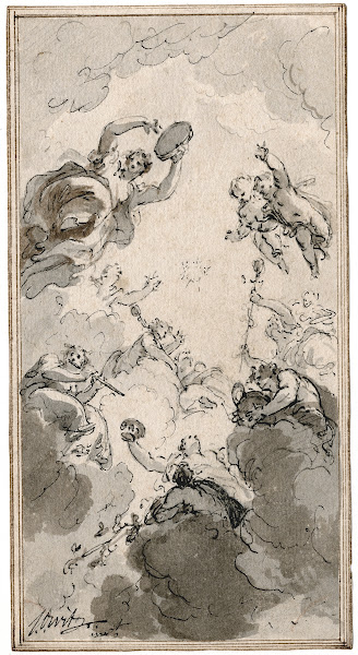 Musicerende figuren in de wolken