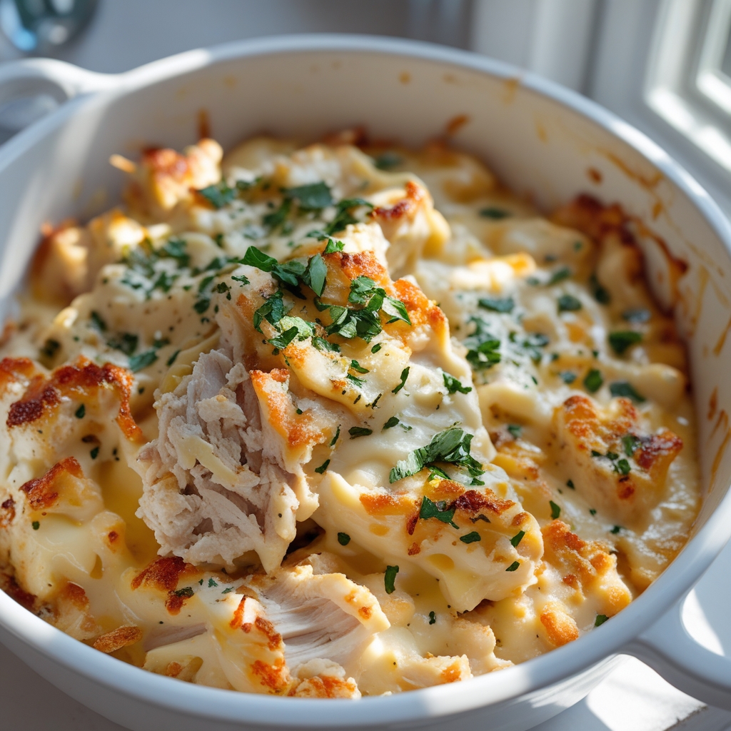 High-Protein Chicken Alfredo Bake for Easy Low-Carb Meal Prep with Creamy Comfort