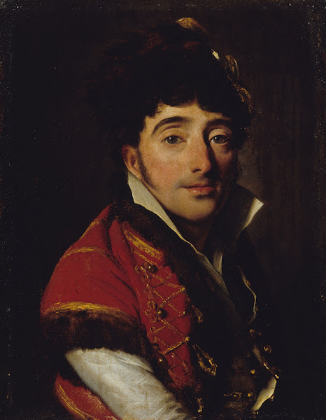 Portrait dun acteur en veste rouge bordée de fourrure 1800