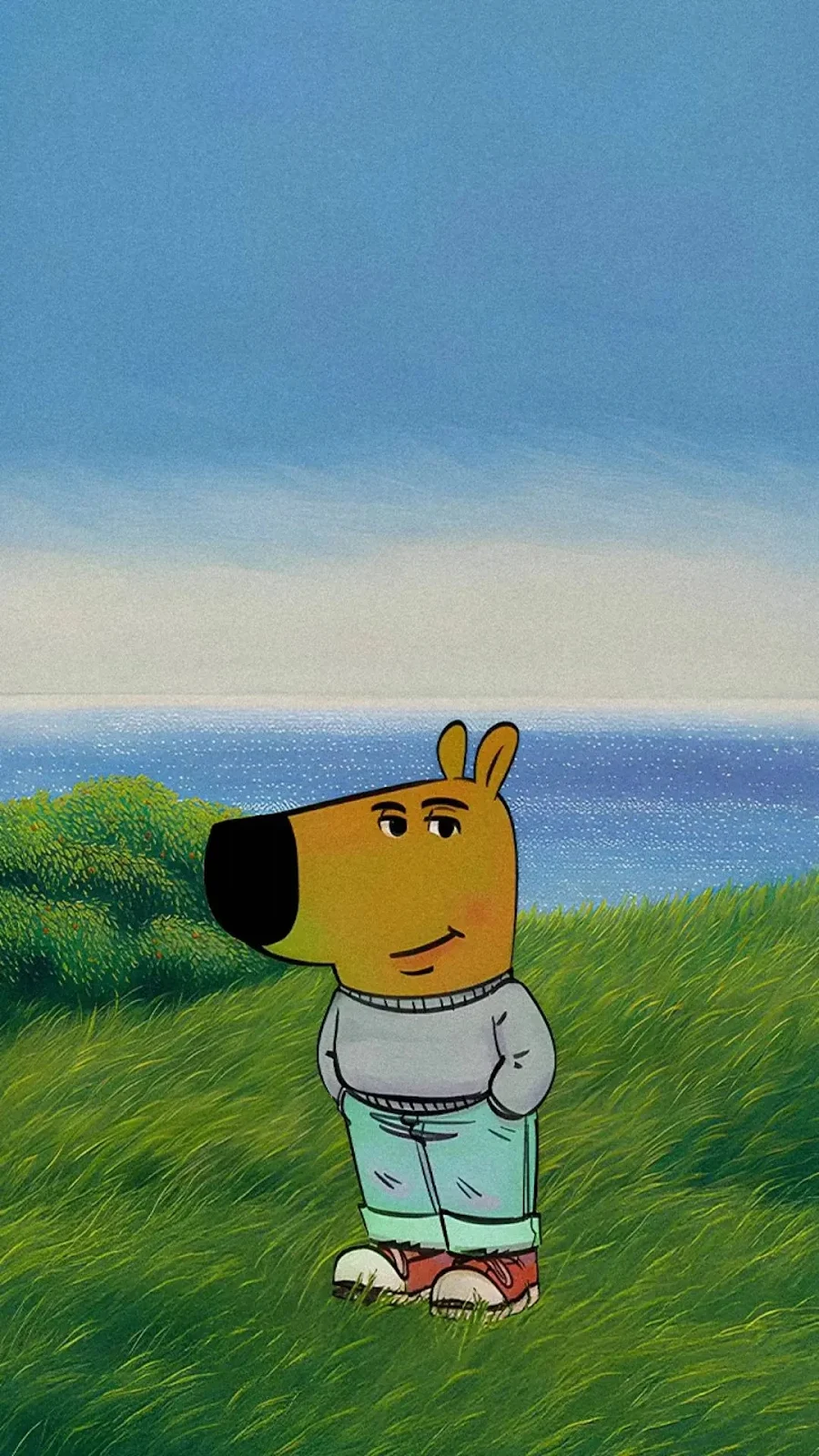 Cartoon Dog by the Sea - Cartoon Illustration Full HD iPhone Wallpaper (1080x1920)