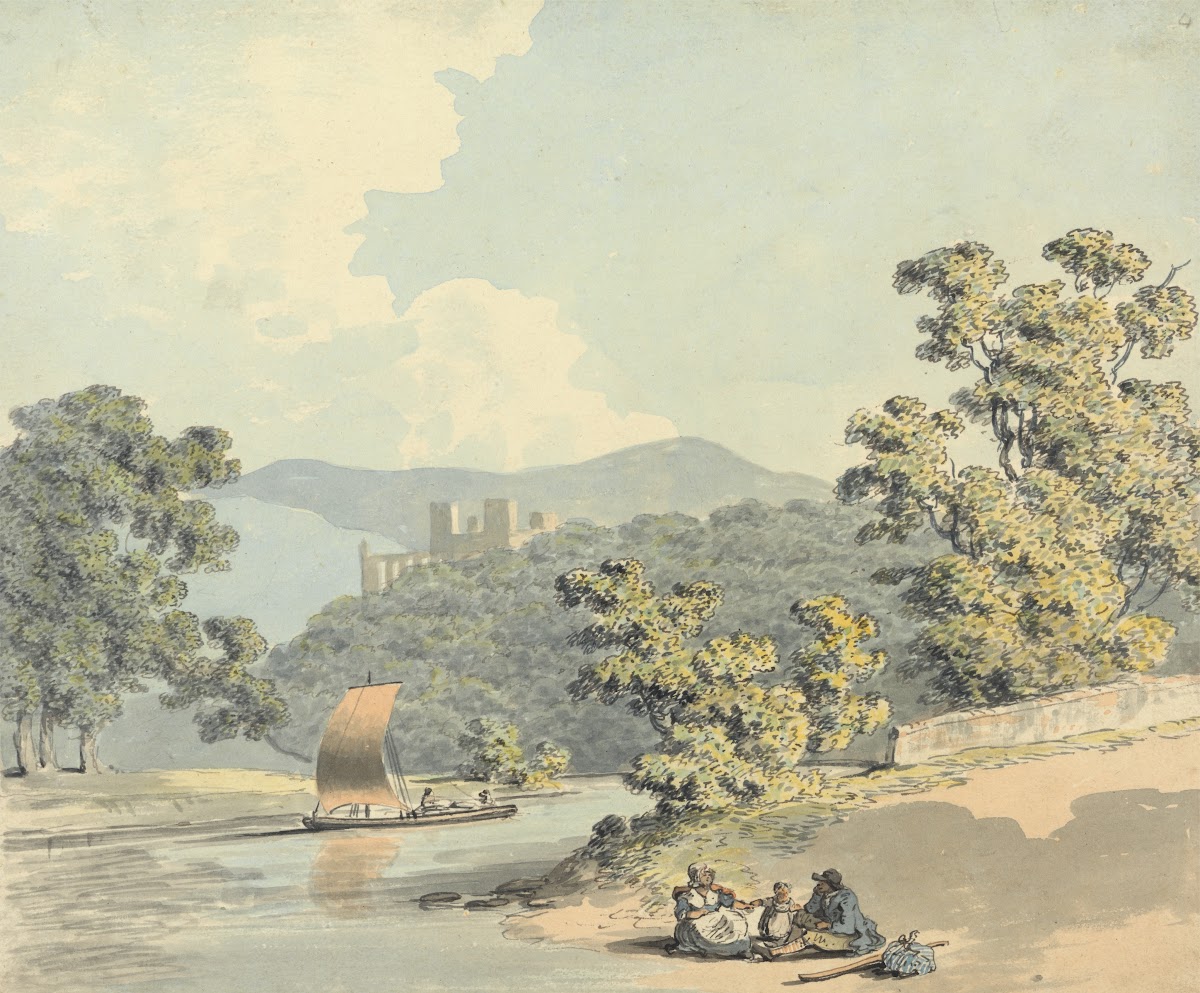 Country Folk with a Child Beside a River