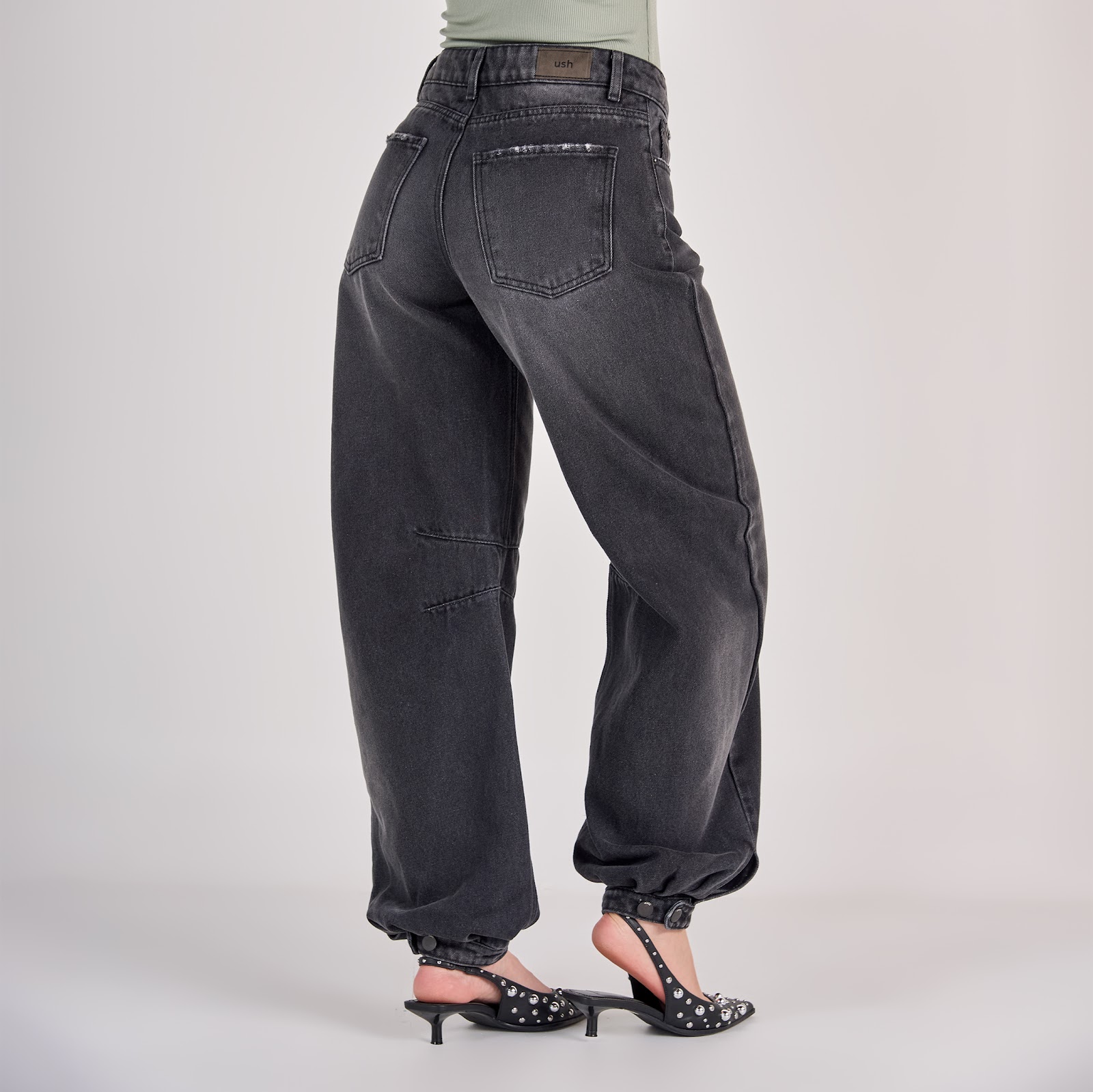 Jean dama barrel straight tiro medio rígido 100% algodón, color gris oscuro - Vista 4