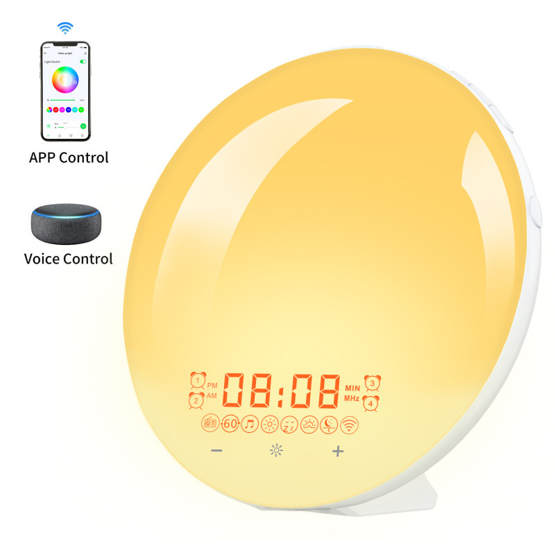 LED alarm clock with sunrise simulation and app control