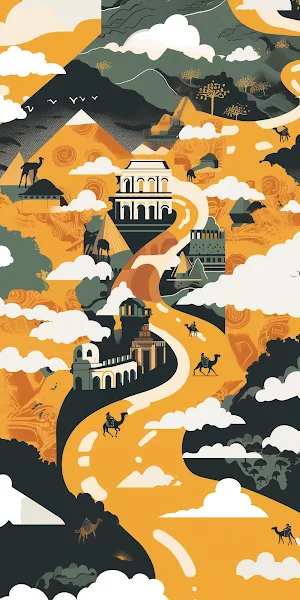 Middle East, Desert Landscape, Camel Caravan, Ancient Architecture Full HD iPhone Wallpaper Background