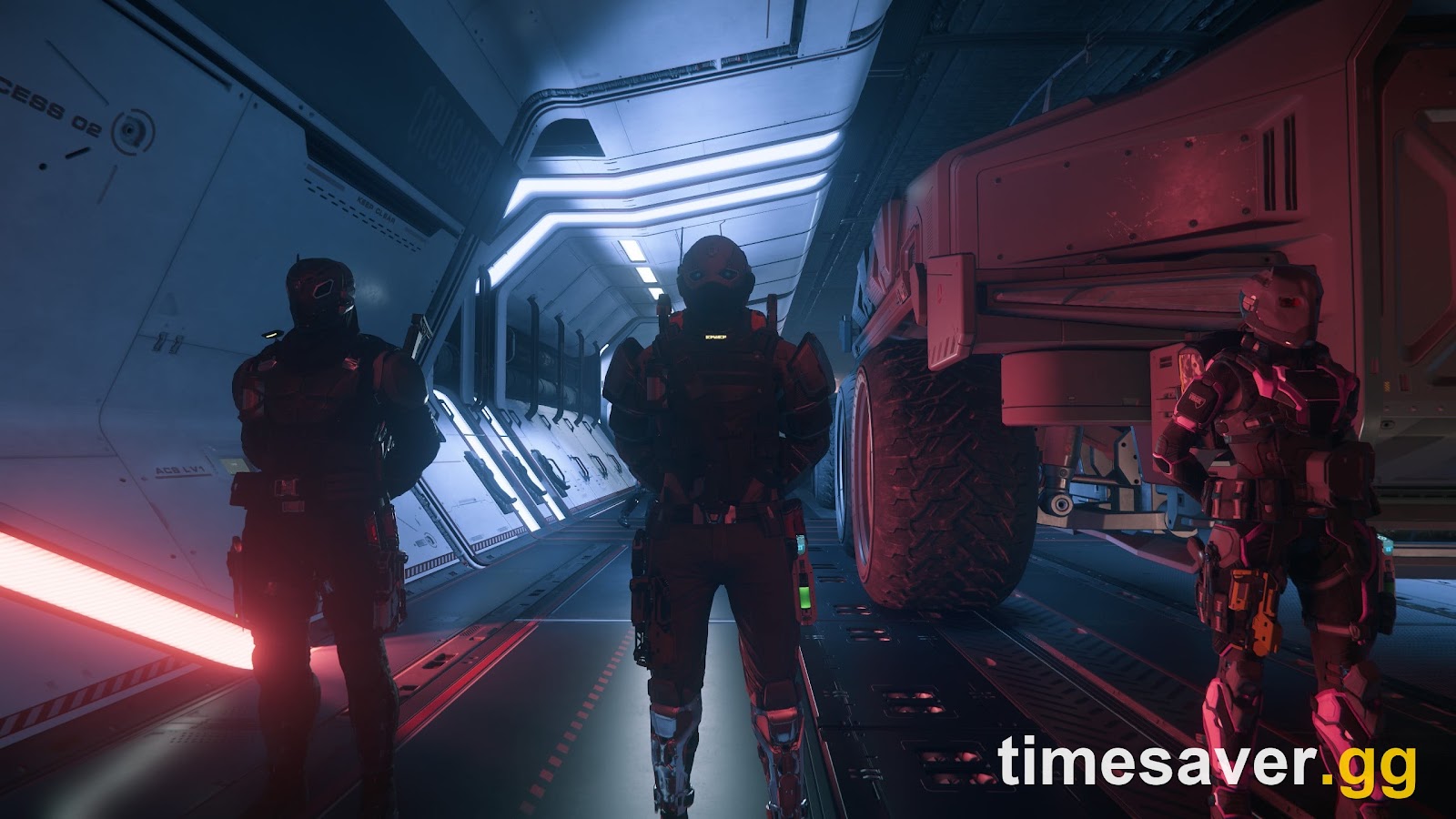A four-player squad in combat armor during the instanced Siege of Orison mission in Star Citizen Alpha 4.10