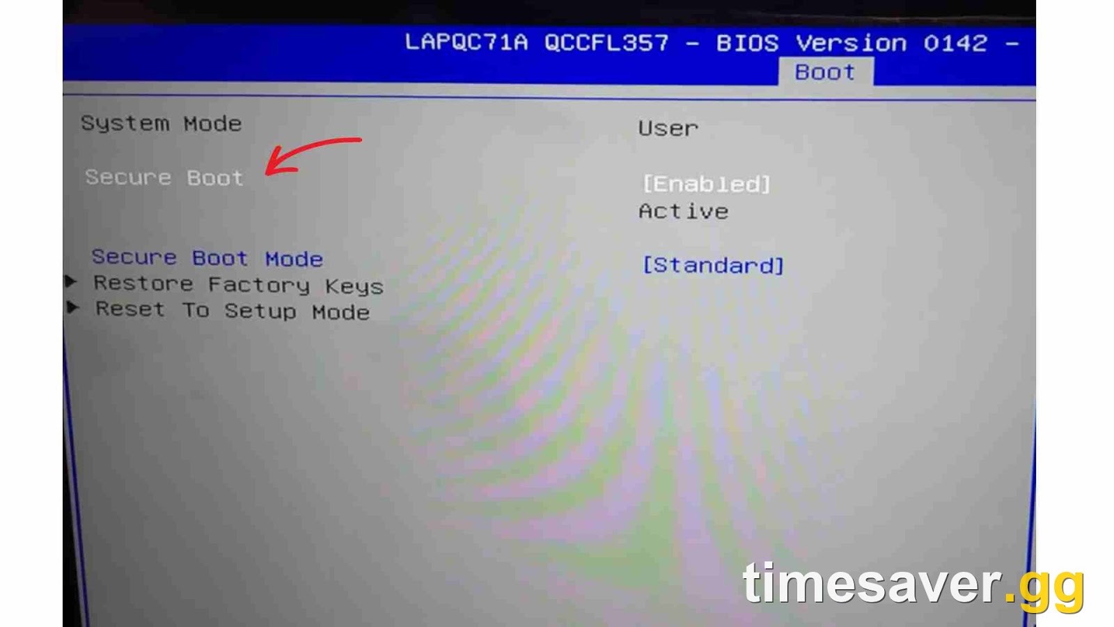 BIOS/UEFI Secure Boot settings screen — the TPM 2.0 and Secure Boot attestation MW4 demands, which a SteamOS handheld can't provide