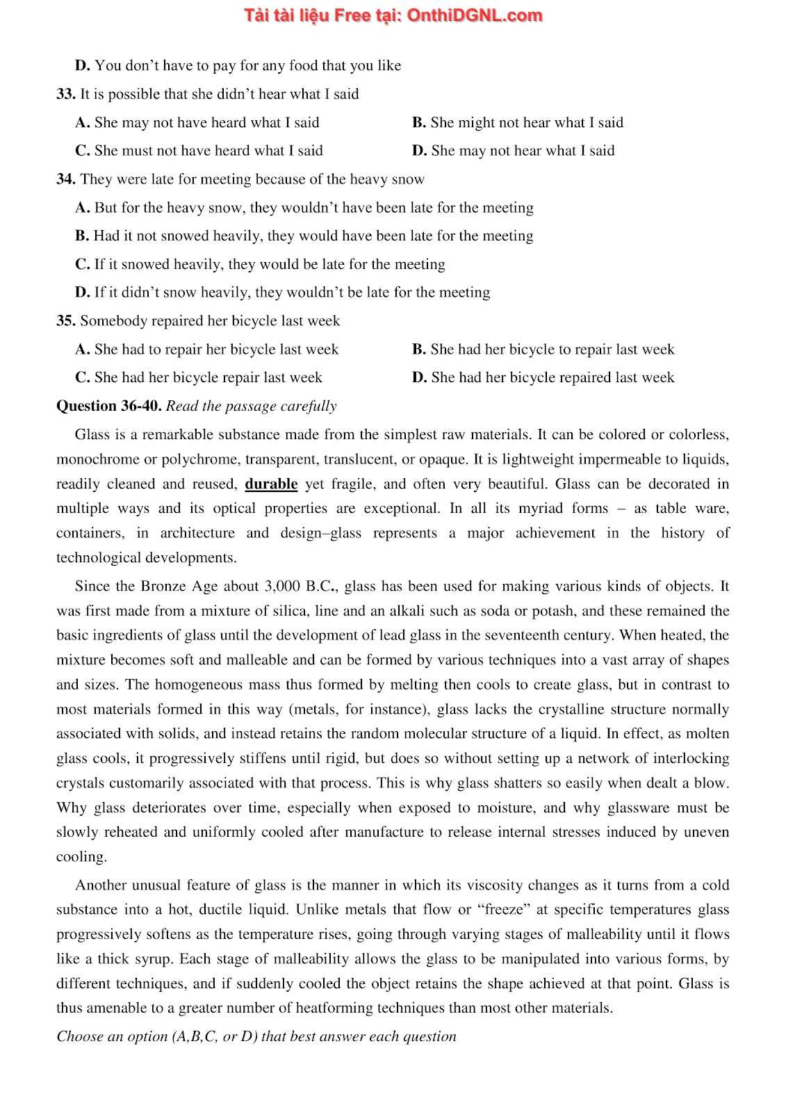 800 bài tập môn Tiếng Anh - Ôn thi ĐGNL ĐHQG TP HCM Phần 36