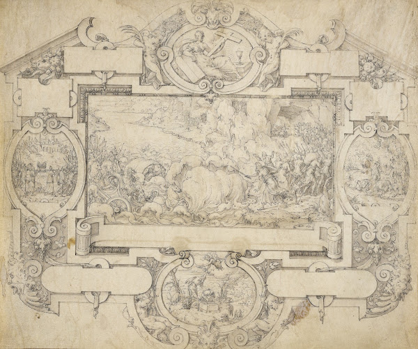 The Destruction of Pharoahs Army and Other Scenes within a Cartouche 15601570