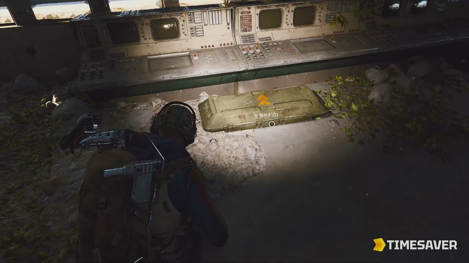 ARC Raiders Dam Control Tower interior with control room consoles and a loot crate on the floor