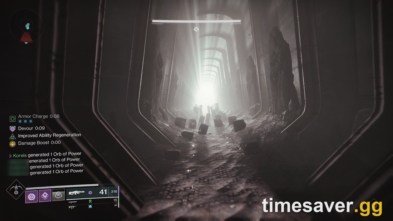 The Abyss encounter in Crota's End — the dark corridor and forming bridge