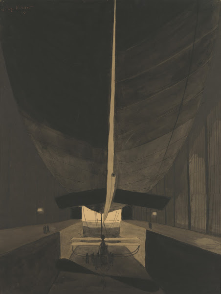 Het luchtschip Belgique II in zijn loods 1910