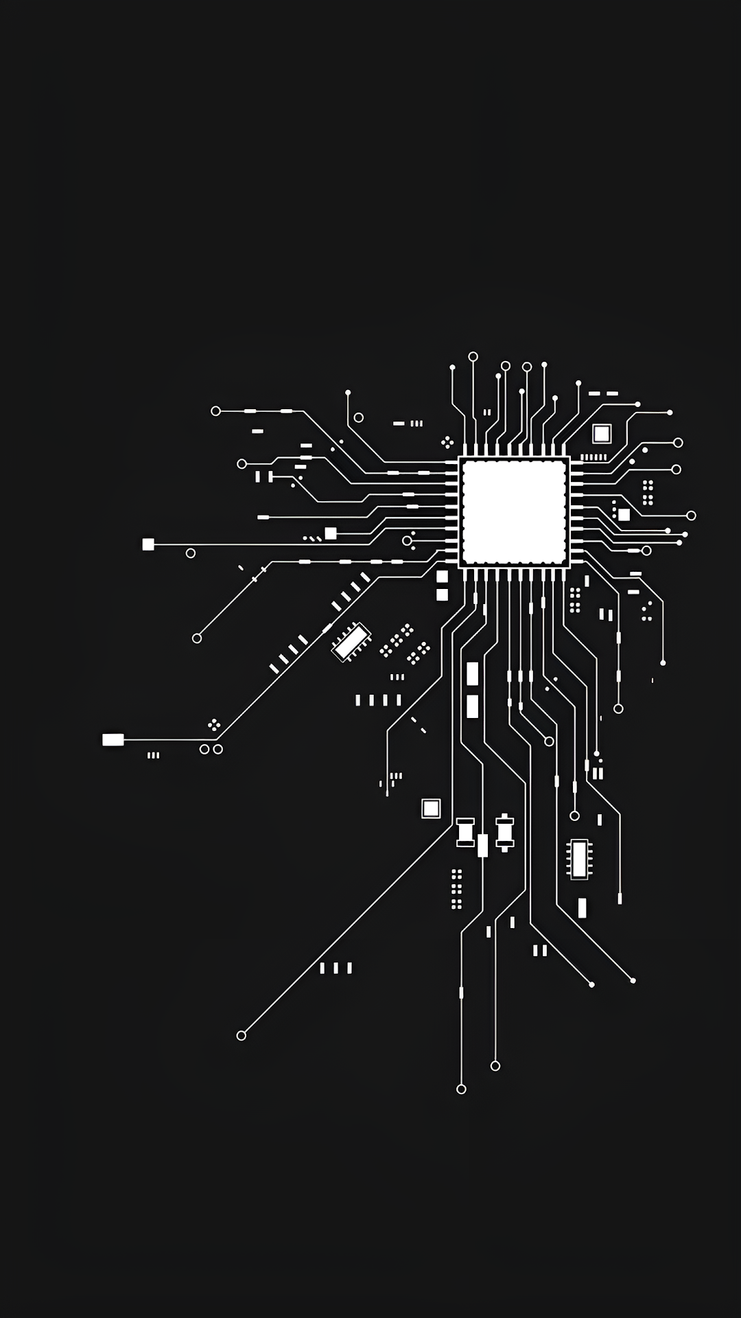 Minimalist White Circuit Board Design on Black Background - Free 4K mobile Wallpaper